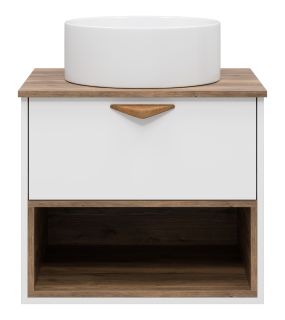 Подвесная тумба под раковину Brevita Bergen BER-07060-19-01-1Я с подсветкой 60см дуб Галифакс олово/белый